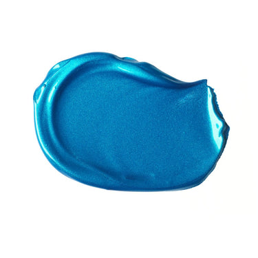Échantillon mélange de peinture acrylique métallisée bleu  appliqué à la spatule sur fond blanc