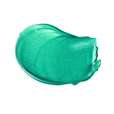 Échantillon mélange de peinture acrylique métallisée vert aqua  appliqué à la spatule sur fond blanc