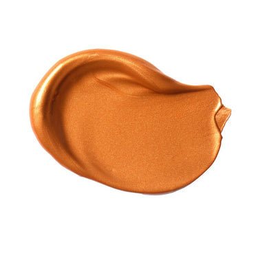 Échantillon mélange de peinture acrylique métallisée orange brûlé  appliqué à la spatule sur fond blanc