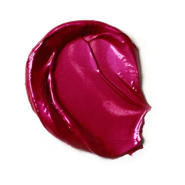 Échantillon mélange de peinture acrylique métallisée magenta  appliqué à la spatule sur fond blanc