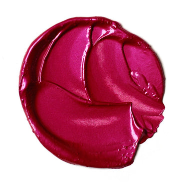 Échantillon mélange de peinture acrylique métallisée magenta  appliqué à la spatule sur fond blanc