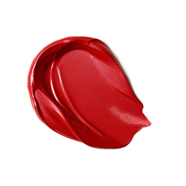 Échantillon mélange de peinture acrylique métallisée rouge  appliqué à la spatule sur fond blanc