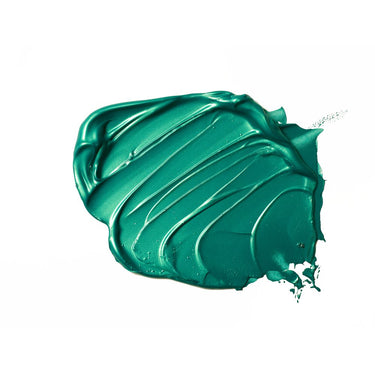 Échantillon mélange de peinture acrylique métallisée vert aqua  appliqué à la spatule sur fond blanc