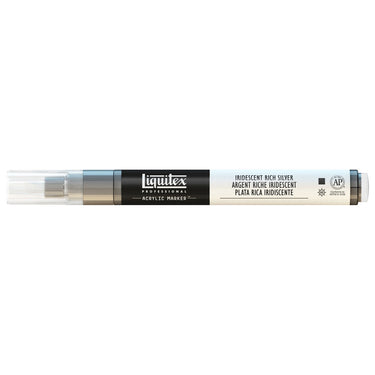 Liquitex Marqueur acrylique Argent Riche Iridescent - 2MM produit en gros plan sur fond blanc.
