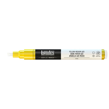 Gros plan d'un marqueur acrylique Liquitex 2MM, sans capuchon, Jaune Azo Moyen. Sur Fond Blanc.