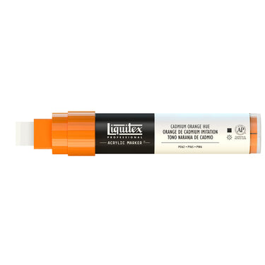Gros plan d'un marqueur acrylique Liquitex 15MM, sans capuchon, Orange de Cadmium Imitation. Sur Fond Blanc.
