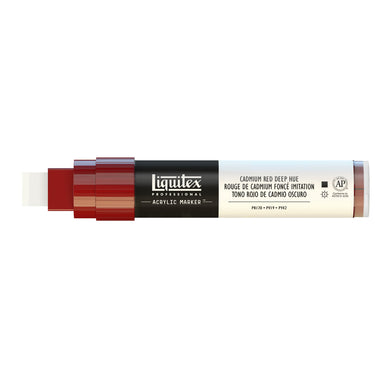 Gros plan d'un marqueur acrylique Liquitex 15MM, sans capuchon, Rouge de Cadmium Foncé Imitation. Sur Fond Blanc.