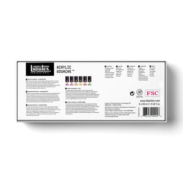 Coffret Acrylique Gouache - 6x59ml - Couleurs Fluorescentes [dos de l'emballage]