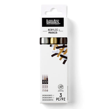 Gros plan du coffret Liquitex Acrylique Marquer - 3x2mm - Iridescents sur fond blanc