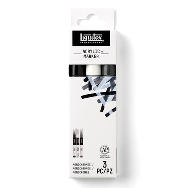 Gros plan du coffret Liquitex Acrylique Marquer - 3x2mm - Monochromes sur fond blanc