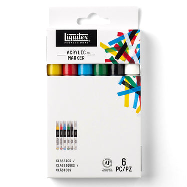 Gros plan du coffret Liquitex Acrylique Marquer - 6x2mm - Classiques sur fond blanc