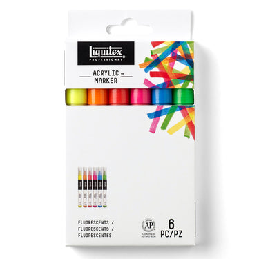 Gros plan du coffret Liquitex Acrylique Marquer - 6x2mm - Fluorescents sur fond blanc