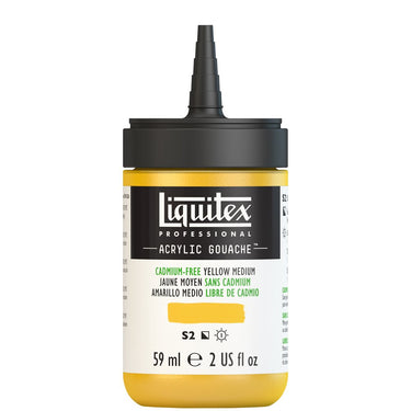 Gouache Acrylique Liquitex Flacon de 59ML, Jaune Moyen sans Cadmium. Sans Capouchon, Sur Fond Blanc.
