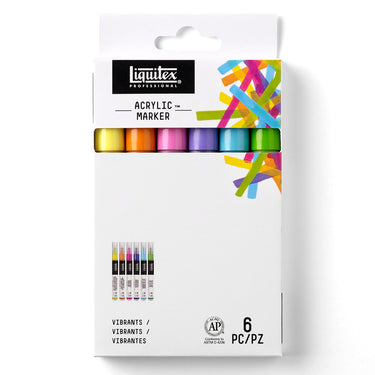 Gros plan du coffret Liquitex Acrylique Marquer - 6x2mm - Vibrants sur fond blanc