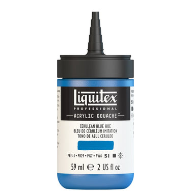 Gouache Acrylique Liquitex Flacon de 59ML, Bleu de Céruléum Imitation. Sans Capouchon, Sur Fond Blanc.