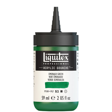 Gouache Acrylique Liquitex Flacon de 59ML, Vert Émeraude. Sans Capouchon, Sur Fond Blanc.