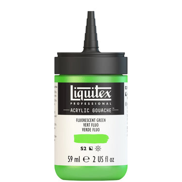 Gouache Acrylique Liquitex Flacon de 59ML, Vert Fluorescent. Sans Capouchon, Sur Fond Blanc.