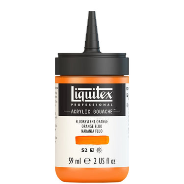 Gouache Acrylique Liquitex Flacon de 59ML, Orange Fluorescent. Sans Capouchon, Sur Fond Blanc.