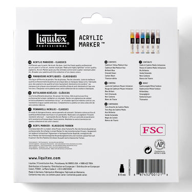 Coffret Liquitex Marquer Acrylique - 6x15mm - Classiques [dos de l'emballage]