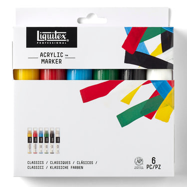 Gros plan du coffret Liquitex Acrylique Marquer - 6x15mm - Classiques sur fond blanc