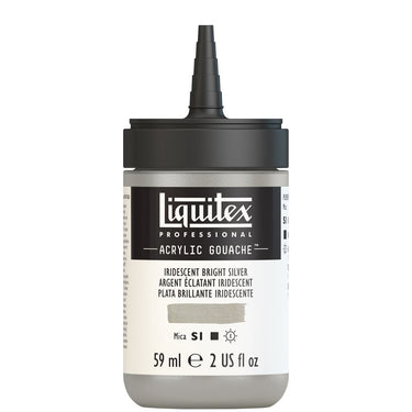 Gouache Acrylique Liquitex Flacon de 59ML, Argent Éclatant Iridescent. Sans Capouchon, Sur Fond Blanc.
