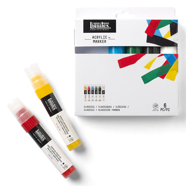 Coffret Acrylique Marquer, 6x15mm, Classiques gros plan des produits sortis de la boîte à côté du coffret