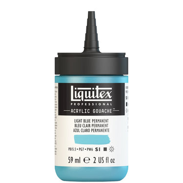 Gouache Acrylique Liquitex Flacon de 59ML, Bleu Clair Permanent. Sans Capouchon, Sur Fond Blanc.