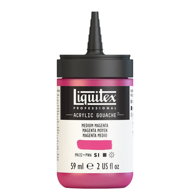 Gouache Acrylique Liquitex Flacon de 59ML, Magenta Moyen. Sans Capouchon, Sur Fond Blanc.