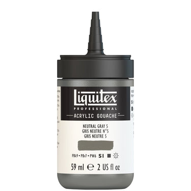 Gouache Acrylique Liquitex Flacon de 59ML, Gris neutre 5. Sans Capouchon, Sur Fond Blanc.