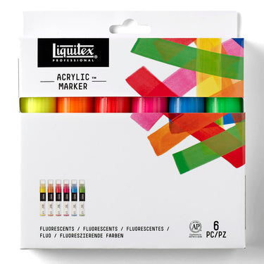 Gros plan du coffret Liquitex Acrylique Marquer - 6x15mm - Fluorescents sur fond blanc