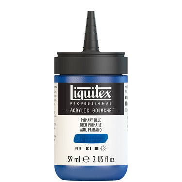 Gouache Acrylique Liquitex Flacon de 59ML, Bleu Primaire. Sans Capouchon, Sur Fond Blanc.