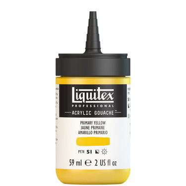 Gouache Acrylique Liquitex Flacon de 59ML, Jaune Primaire. Sans Capouchon, Sur Fond Blanc.