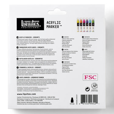 Coffret Liquitex Marquer Acrylique - 6x15mm - Vibrants [dos de l'emballage]