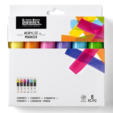 Gros plan du coffret Liquitex Acrylique Marquer - 6x15mm - Vibrants sur fond blanc