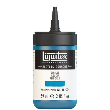 Gouache Acrylique Liquitex Flacon de 59ML, Bleu Ciel. Sans Capouchon, Sur Fond Blanc.