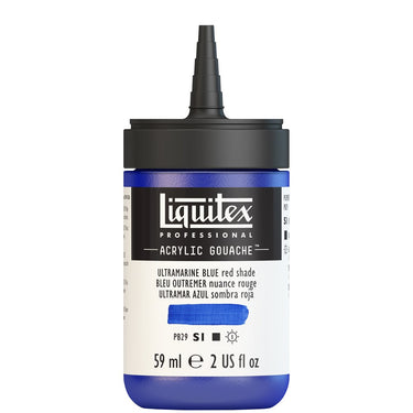 Gouache Acrylique Liquitex Flacon de 59ML, Bleu Outremer Nuance Rouge. Sans Capouchon, Sur Fond Blanc.