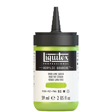 Gouache Acrylique Liquitex Flacon de 59ML, Vert Vif Citron. Sans Capouchon, Sur Fond Blanc.