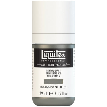 Liquitex Soft Body Flacon de 59ML, Gris neutre 5 (produit en gros plan sur fond blanc)