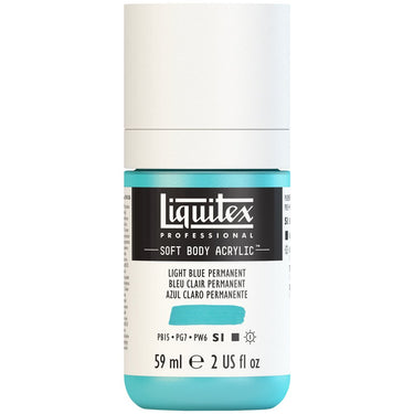 Liquitex Soft Body Flacon de 59ML, Bleu Clair Permanent (produit en gros plan sur fond blanc)
