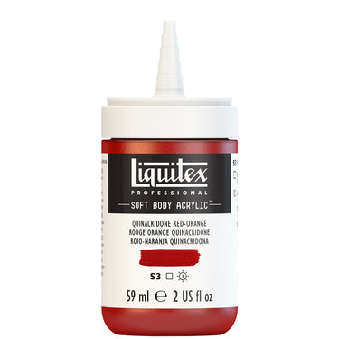 Acrylique Soft Body Flacon de 59ML, Rouge Orange Quinacridone. Sans Capouchon, Sur Fond Blanc.