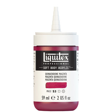 Acrylique Soft Body Flacon de 59ML, Magenta Quinacridone. Sans Capouchon, Sur Fond Blanc.