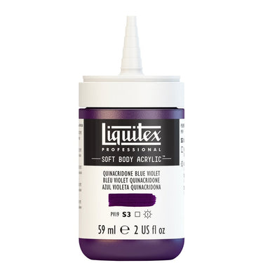 Acrylique Soft Body Flacon de 59ML, Bleu Violet Quinacridone. Sans Capouchon, Sur Fond Blanc.