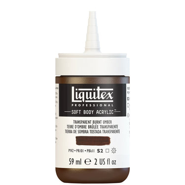 Acrylique Soft Body Flacon de 59ML, Terre d'Ombre Brûlée Transparente. Sans Capouchon, Sur Fond Blanc.