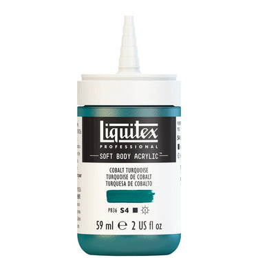 Acrylique Soft Body Flacon de 59ML, Turquoise de Cobalt. Sans Capouchon, Sur Fond Blanc.