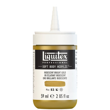 Acrylique Soft Body Flacon de 59ML, Or Éclatant Iridescent. Sans Capouchon, Sur Fond Blanc.