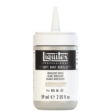 Acrylique Soft Body Flacon de 59ML, Blanc Iridescent. Sans Capouchon, Sur Fond Blanc.