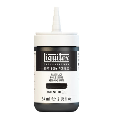 Acrylique Soft Body Flacon de 59ML, Noir de Mars. Sans Capouchon, Sur Fond Blanc.