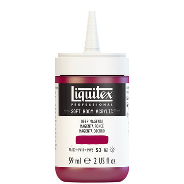 Acrylique Soft Body Flacon de 59ML, Magenta Foncé. Sans Capouchon, Sur Fond Blanc.
