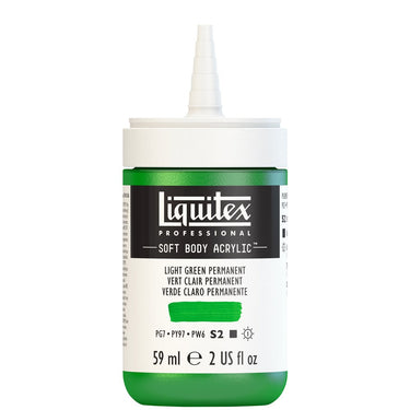 Acrylique Soft Body Flacon de 59ML, Vert Clair Permanent. Sans Capouchon, Sur Fond Blanc.