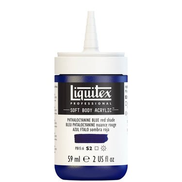 Acrylique Soft Body Flacon de 59ML, Bleu Phtalocyanine Nuance Rouge. Sans Capouchon, Sur Fond Blanc.